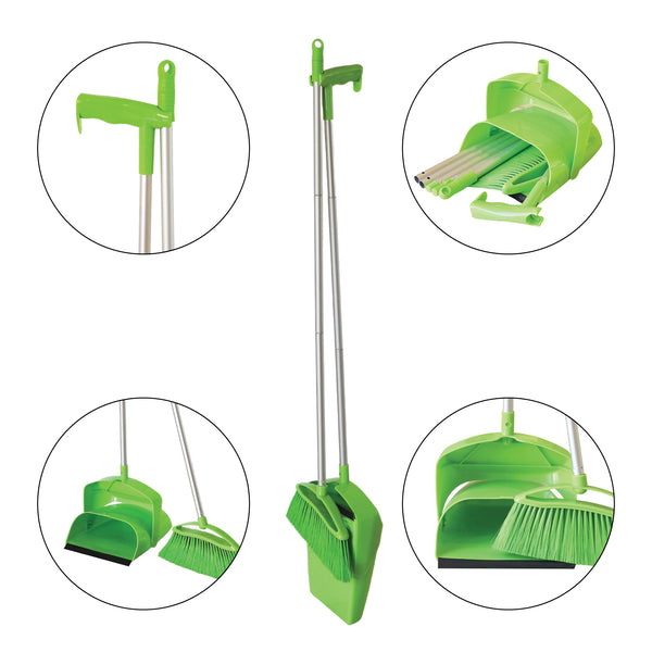 FOLDING DUSTPAN UPRIGHT SWEEP SET WITH METAL HANDLES - TIVIT